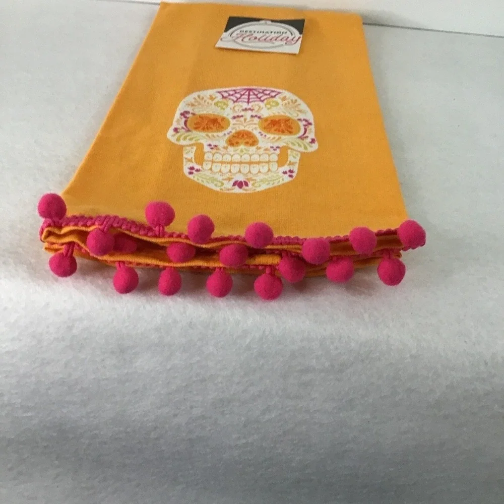 Day of Dead Kitchen Towel Sugar Skull Destination Holiday Marigold And Hot Pink